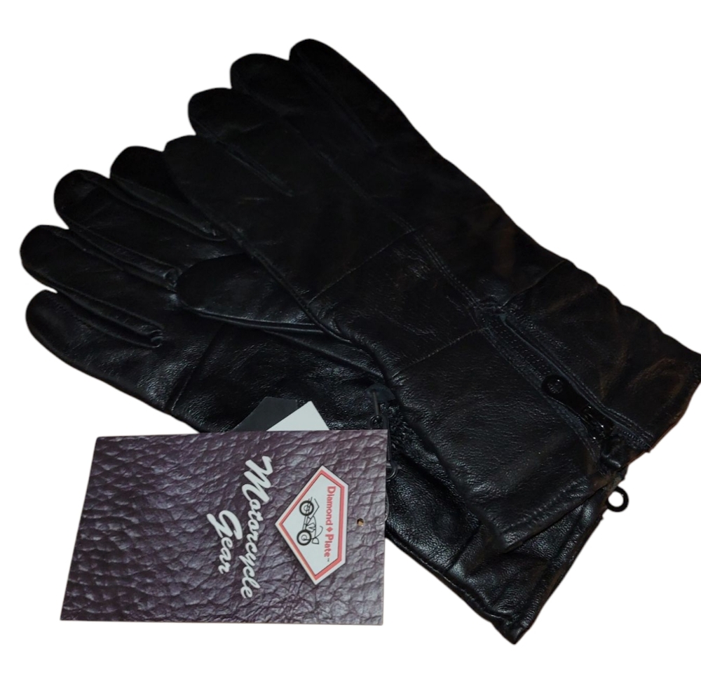 Diamond Plate Genuine Leather inforced stitching motorcycle riding gloves